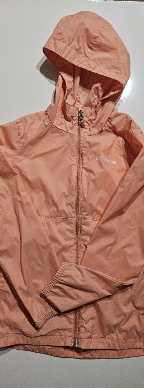 Columbia Girls Windbreaker Rain Jacket Hooded Peach Pink Size M 10/12. - Picture 2 of 9